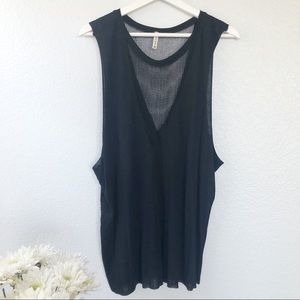 NWOT LF Emma & Sam Mesh V neck Tank Black sz XS
